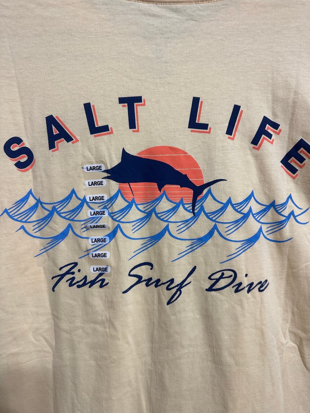 SALT LIFE Men’s Fish Surf Dive Yellow T-Shirt Size L NWT